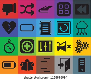 Set Of 20 icons such as Server, Exit, Lines, Reading, Battery, Rewind, Settings, Controls, Compass, Restart, Dislike, Cloud computing, Notebook, transparency icon pack, pixel perfect