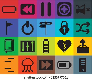 Set Of 20 icons such as Server, Battery, Fast forward, Cloud computing, Lines, Mute, Upload, Notebook, Switch, Lock, Shuffle, Pause, transparency icon pack, pixel perfect