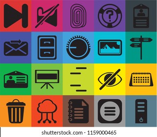 Set Of 20 icons such as Server, Menu, Notepad, Cloud computing, Garbage, Id card, Calendar, Lines, Archive, Photos, Next, Street, Fingerprint, transparency icon pack, pixel perfect