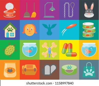 Set Of 20 icons such as Shopping bag, Canned food, Rabbit, Leash, Cat Dustpan, Drugs, Pet shop, transparency icon pack, pixel perfect
