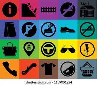 Set Of 20 icons such as Shopping basket, No smoking, Mall, Telephone, Falling rocks, Glasses, Paper bag, transparency icon pack, pixel perfect