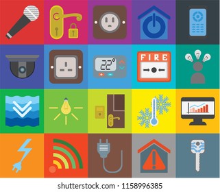 Set Of 20 icons such as Smart key, home, Plug, Wifi, Power, Remote, Dashboard, Doorbell, Deep, Fire alarm, Microphone, Smart, transparency icon pack, pixel perfect