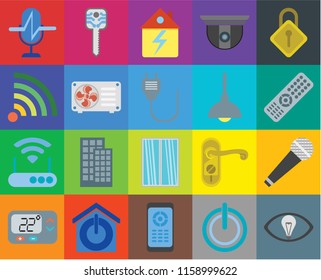 Set Of 20 icons such as Smart, Power, Remote, Smart home, Thermostat, Locking, Microphone, Window, Modem, Air conditioner, Lighting, Voice control, Home, transparency icon pack, pixel perfect