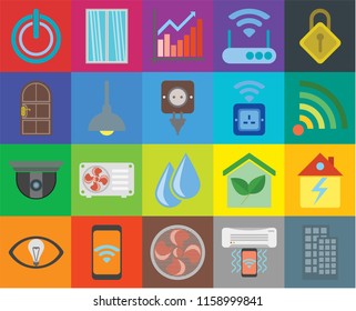 Set Of 20 icons such as Smart home, Air conditioner, Fan, Mobile, Smart, Locking, Home, Water, Security camera, Lighting, Socket, Power, Wifi, Chart, transparency icon pack, pixel perfect