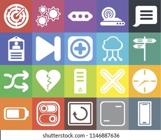 Set Of 20 icons such as Smartphone, Frame, Restart, Switch, Battery, Notification, Clock, Server, Shuffle, Next, Cloud computing, Radar, Street, More, web UI editable icon pack, pixel perfect
