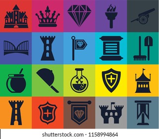 Set Of 20 icons such as Standard, Castle, Shield, Tower, Cannon, Tent, Poison, Cauldron, Scroll, Tools, Jewelry, transparency icon pack, pixel perfect