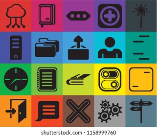 Set Of 20 icons such as Street, Settings, Multiply, Notification, Exit, Magic wand, Frame, Notebook, Clock, Folder, User, Cloud computing, Lines, More, transparency icon pack, pixel perfect