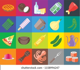 Set Of 20 icons such as Sushi, Fork, Octopus, Pepper, Jelly, Ham, Teapot, Mustard, Pizza, Ice cream, Onion, Pie, Peas, Dairy, transparency icon pack, pixel perfect