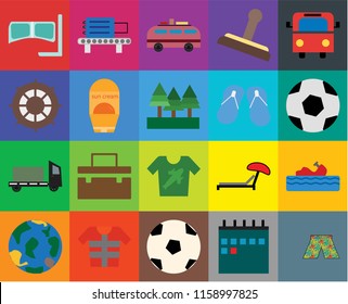 Set Of 20 icons such as Swimsuit, Calendar, Ball, Lifejacket, Globe, Bus, Water craft, Shirt, Trailer, Sun protection, Flip flops, Snorkel, Minivan, transparency icon pack, pixel perfect