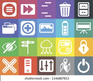 Set Of 20 icons such as Switch, Map, Controls, Server, Multiply, Archive, Lock, Cloud computing, Hide, Add, Battery, Menu, Television, Lines, web UI editable icon pack, pixel perfect