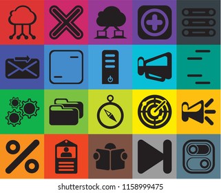 Set Of 20 icons such as Switch, Next, Reading, Id card, Percent, Database, Speaker, Compass, Settings, Frame, Megaphone, Cloud computing, Lines, transparency icon pack, pixel perfect