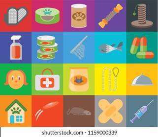 Set Of 20 icons such as Syringe, Band aid, Mouse, Frisbee, Pet shop, Scratching, Food, Cat food, Dog, Canned Fish, Grooming glove, Drugs, transparency icon pack, pixel perfect