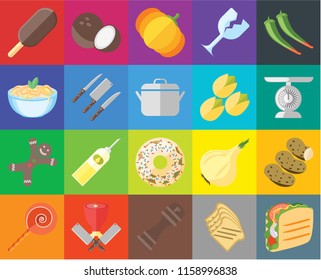 Set Of 20 icons such as Taco, Toast, Pepper, Butcher, Jawbreaker, Potatoes, Doughnut, Gingerbread, Knives, Pistachio, Ice cream, Scale, Pumpkin, transparency icon pack, pixel perfect