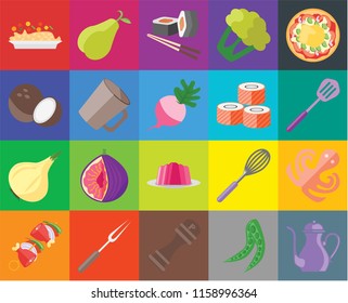 Set Of 20 icons such as Teapot, Peas, Pepper, Fork, Kebab, Pizza, Octopus, Jelly, Onion, Mug, Sushi, Risotto, Spatula, transparency icon pack, pixel perfect