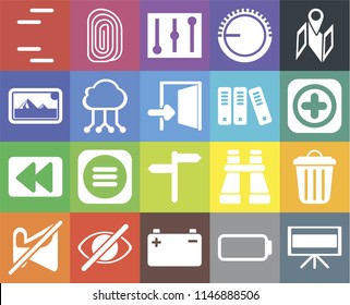Set Of 20 icons such as Television, Battery, Hide, Muted, Map, Garbage, , Rewind, Cloud computing, Archive, Lines, Add, Controls, web UI editable icon pack, pixel perfect