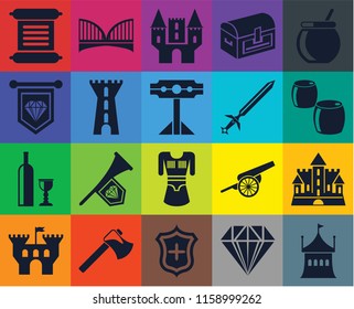 Set Of 20 icons such as Tent, Jewelry, Shield, Axe, Castle, Cauldron, Tunic, Wine, Tower, Sword, Scroll, Beer, transparency icon pack, pixel perfect