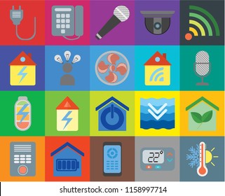 Set Of 20 icons such as Thermostat, Remote, Smart home, Intercom, Wifi, Power, Smart, Home, Plug, Voice control, Microphone, transparency icon pack, pixel perfect