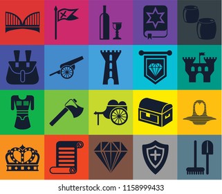 Set Of 20 icons such as Tools, Shield, Jewelry, Scroll, Crown, Beer, Coif, Wheelbarrow, Tunic, Cannon, Standard, Bridge, Castle, Wine, transparency icon pack, pixel perfect