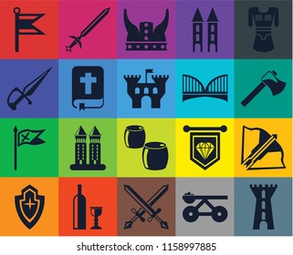 Set Of 20 icons such as Tower, Trebuchet, Swords, Wine, Shield, Tunic, Crossbow, Beer, Flag, Bible, Bridge, Axe, Viking, transparency icon pack, pixel perfect