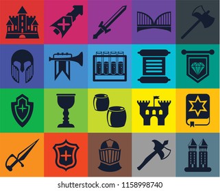 Set Of 20 icons such as Tower, Axe, Helmet, Shield, Dagger, Spellbook, Beer, Fanfare, Scroll, Castle, Standard, Sword, transparency icon pack, pixel perfect