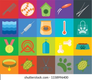 Set Of 20 icons such as Turtle, Animal, Scissors, Collar, Nail trimmer, Bowl, Shampoo, Winner, Injection, Thermometer, Comb, Shopping bag, Birdhouse, transparency icon pack, pixel perfect