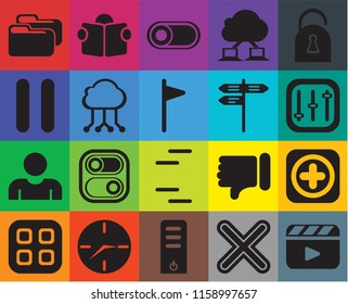 Set Of 20 icons such as Video player, Multiply, Server, Clock, Menu, Locked, Add, Lines, User, Cloud computing, Street, Folder, Controls, Switch, transparency icon pack, pixel perfect