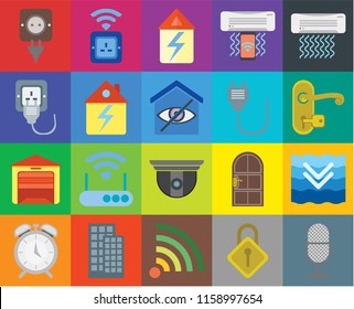 Set Of 20 icons such as Voice control, Locking, Wifi, Smart home, Alarm, Air conditioner, Deep, Security camera, Garage, Home, Plug, Handle, transparency icon pack, pixel perfect