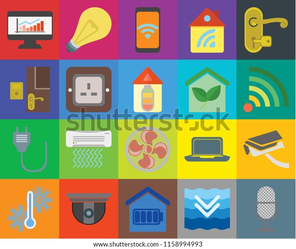 Set Of 20 icons such as Voice control, Wifi,\
Handle, Home, Temperature, Light, Laptop, Doorbell, transparency\
icon pack, pixel perfect