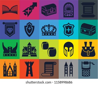 Set Of 20 icons such as Water well, Tower, Scroll, Church, Belt pouch, Beer, Viking, Shield, Bridge, Chest, transparency icon pack, pixel perfect