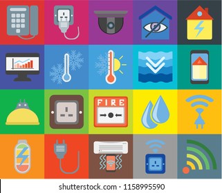 Set Of 20 icons such as Wifi, Socket, Air conditioner, Plug, Power, Home, Wireless, Fire alarm, Lightbulb, Temperature, Deep, Dial, Smart home, Security camera, transparency icon pack, pixel perfect