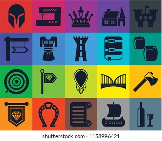 Set Of 20 icons such as Wine, Viking ship, Scroll, Horseshoe, Standard, Castle, Axe, Necklace, Archery, Tunic, Book, Helmet, Beer, Crown, transparency icon pack, pixel perfect