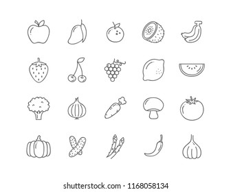 Set 20 Icons Vegan food, set of badges, emblems and stamps vector