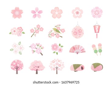 Set of 20 illustrations of cherry motifs