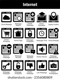 Eine Reihe von 20 Internet-Symbolen wie Cloud-Website, Suche auf Webseiten, Erstellen einer Webseite