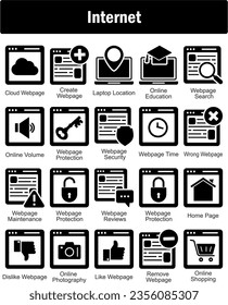 Un conjunto de 20 iconos de Internet como página web en la nube, crear página web, ubicación del portátil