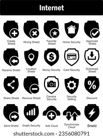 A set of 20 Internet icons as create shield, wrong shield, favorite shield