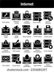 Un conjunto de 20 iconos de Internet como portátil de edición, eliminar portátil, protección de portátiles