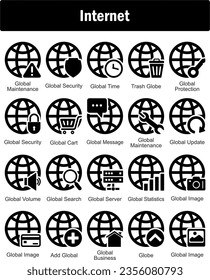 A set of 20 Internet icons as global maintenance, global security,