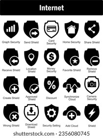 A set of 20 Internet icons as graph security, send shield, card security