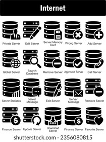 A set of 20 Internet icons as private server, edit server, server memory card