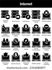 A set of 20 Internet icons as receive server, send server, fast server