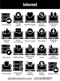 A set of 20 Internet icons as send server, wrong laptop, favorite laptop