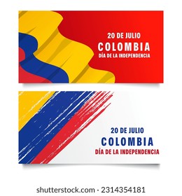 set of 20 july colombia independence day banner illustration