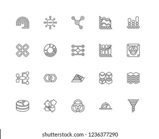 Set Of 20 Linear Analytics Icons Such As Funnel, Analytics, Bar Chart, Infographic, Pie Cubes, Interlocking, Editable Stroke Vector Icon Pack