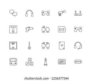 Set Of 20 linear Arcade icons such as Game, Browser, Chess, Dices, Button, Folder, Rock, Board game, Pistol, editable stroke vector icon pack