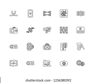 Set Of 20 linear Blockchain icons such as Exchange, Bitcoin, Litecoin, Blockchain, Diagram, editable stroke vector icon pack