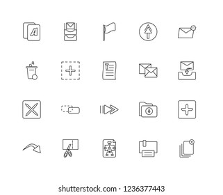 Set Of 20 linear content icons such as Add, Save, Report, Cut, o, Email, Forward, Remove, Flag, editable stroke vector icon pack