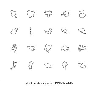 Set Of 20 linear Country maps icons such as Iran map, Belgium Guatemala Austria Japan Nigeria Switzerland South Africa editable stroke vector icon pack