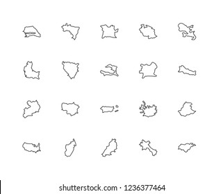 Set Of 20 linear Country maps icons such as Honduras map, Nepal Martinique Tanzania United States Brazil Iceland Luxembourg editable stroke vector icon pack