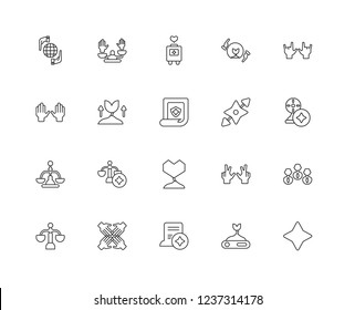 Set Of 20 linear Ethics icons such as Star, Knowledge, Paper, Hands, Law, Arrows, Heart, Balance, Growth, Donate, editable stroke vector icon pack